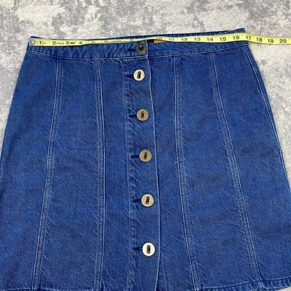 Pilcro and the Letterpress Denim Jean Button Front Skirt Seamed Panels A Line 10